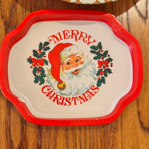 VTG Christmas 5 Metal Serving Trays Plates Round Rectangle Cookies Santa Holiday - Picture 6 of 13